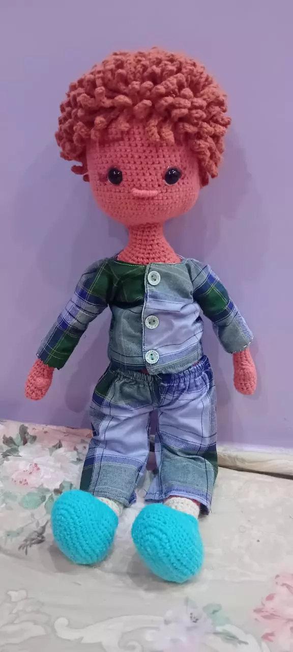 Handcrafted Crochet Boy Doll in Stylish Outfit
