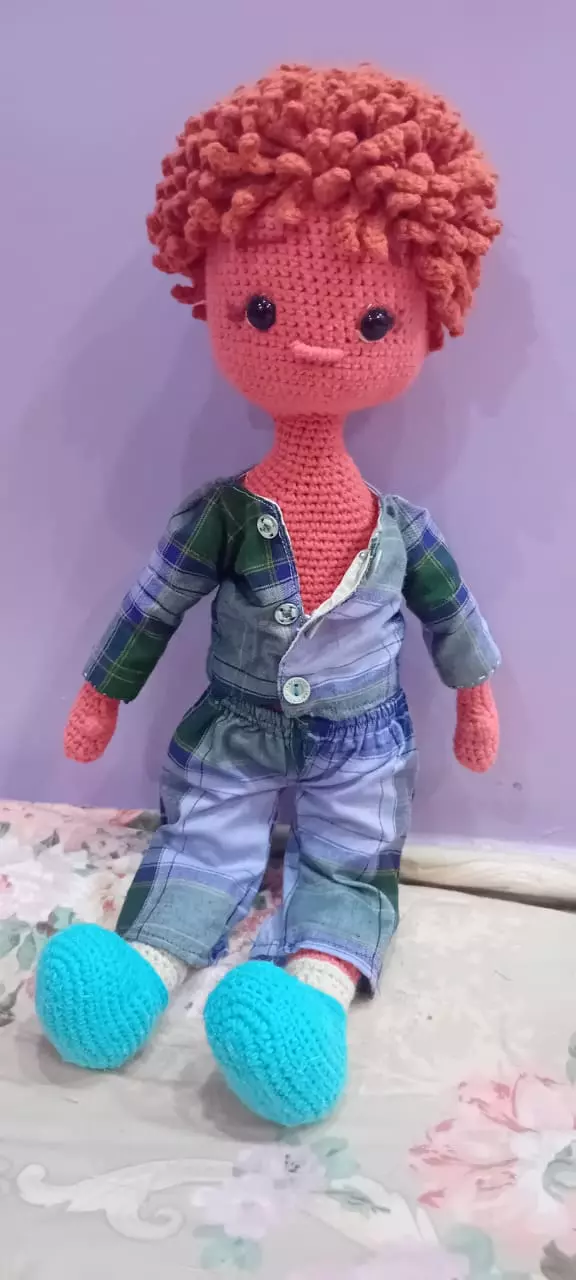 Handcrafted Crochet Boy Doll in Stylish Outfit
