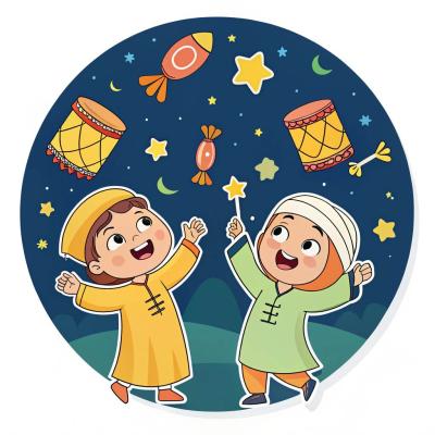 ملصقات قرقيعان بألوان زاهية وشخصيات مرحة