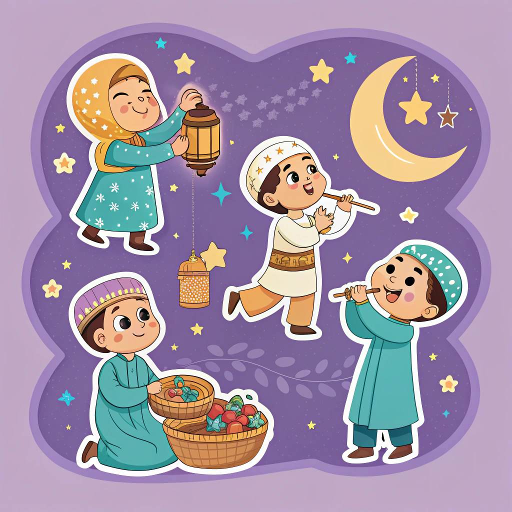 ملصقات قرقيعان بألوان زاهية وشخصيات مرحة